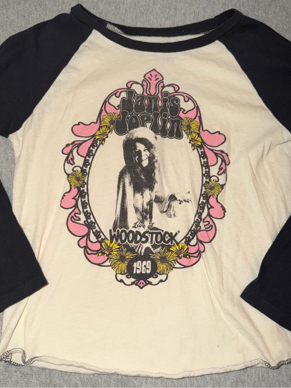 Rowdy Sprout Black & Cream Janis Joplin Graphic Raglan Tee
